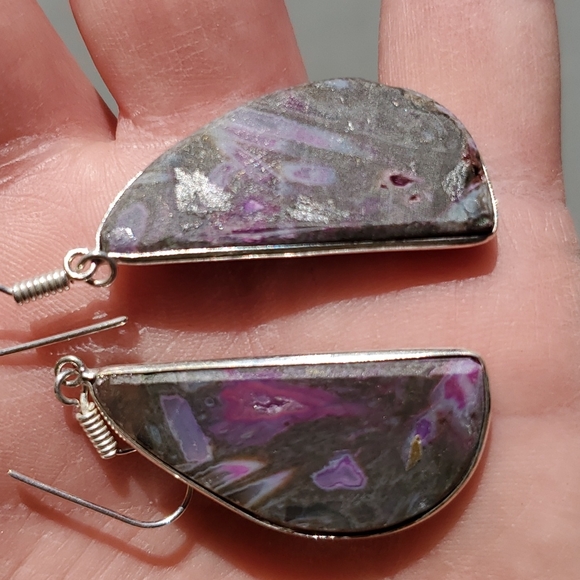 New Oversized Stick Agate Silver Dangle Earrings. - Picture 3 of 7